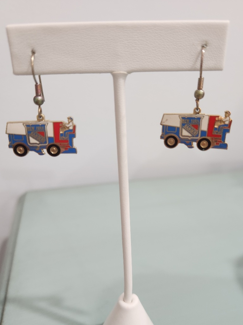 Official NHL New York Rangers Zamboni Dangle / Drop Earrings by Aminco